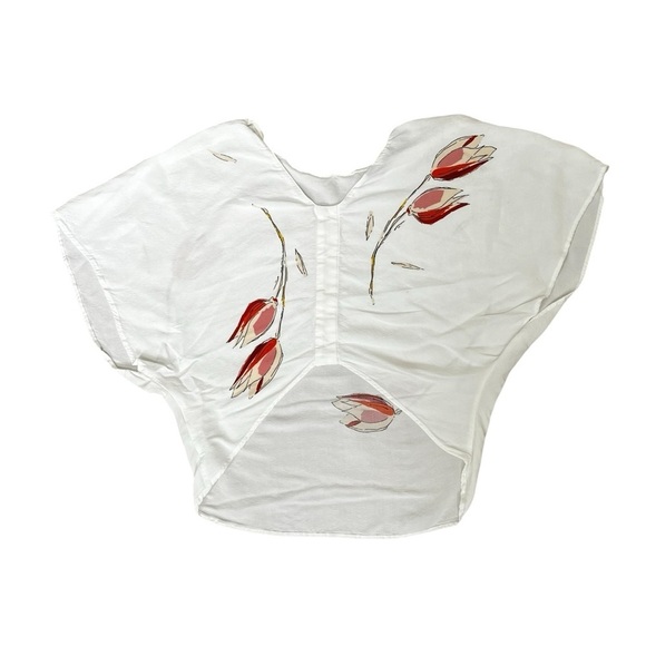 Zara White and Pink Fitted Short Sleeve Tee Size Medium Flowy Floral Viscose - Picture 10 of 10